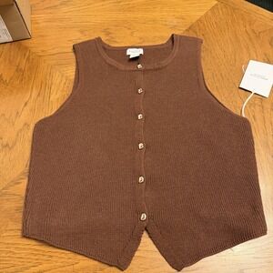 Song of Style Aimee Song Brown Knit Button Vest Top XL Sleeveless NWT